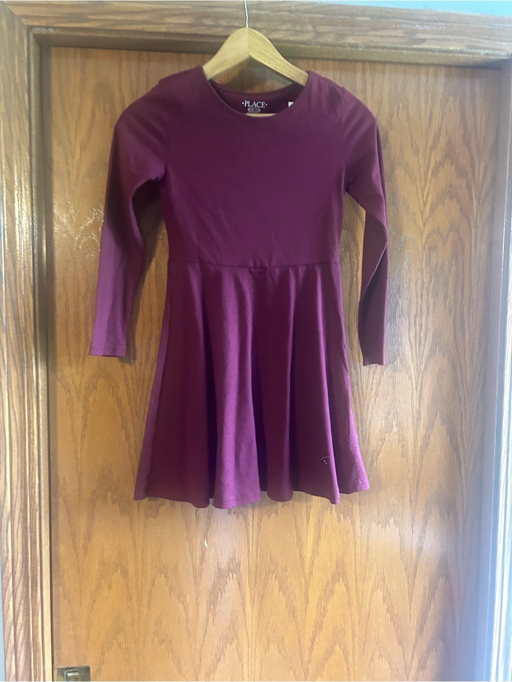 Place Girls' Long Sleeve Burgundy Skater Dress